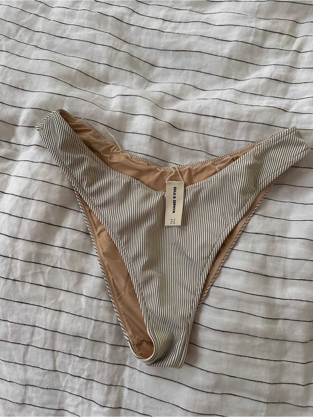 Zulu & Zephyr Beige and Cream Striped Bikini Bottom